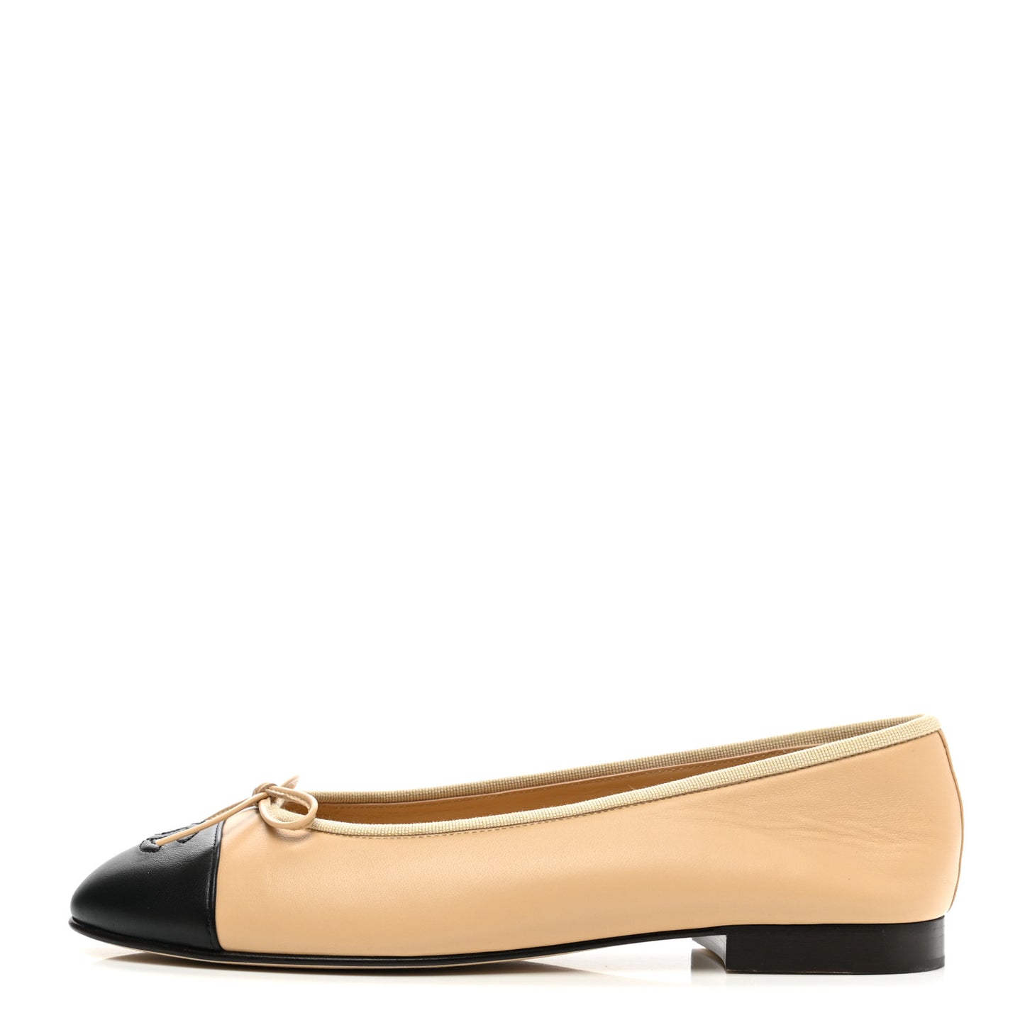 Lambskin Cap Toe Ballerina Flats 40.5 Beige Black