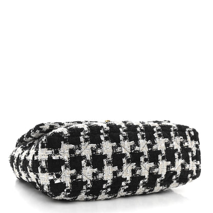 Chanel Tweed Quilted Large Chanel 19 Flap Black Ecru White 4 of 11