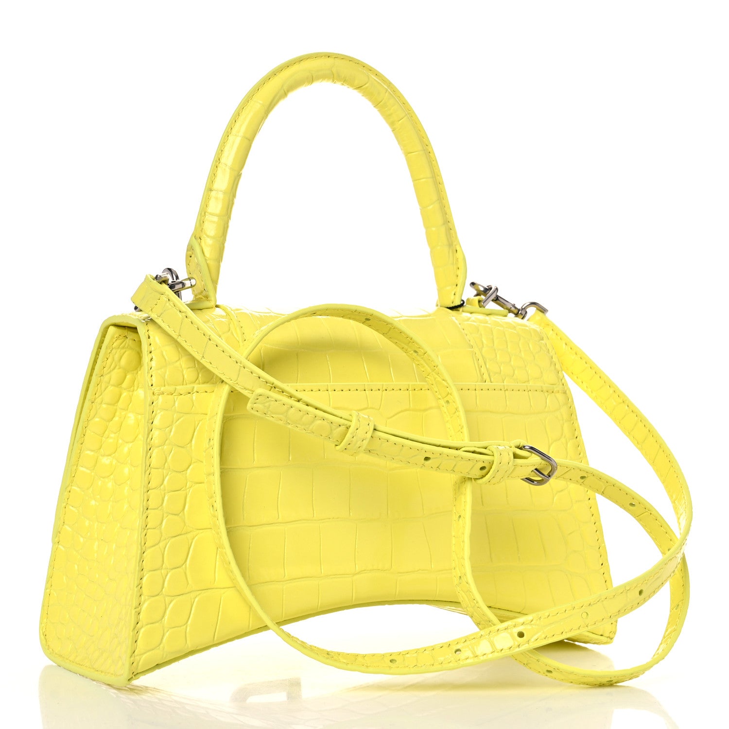 Balenciaga Shiny Calfskin Crocodile Embossed Small Hourglass Top Handle Bag Light Yellow 2 of 8