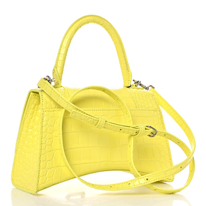 Balenciaga Shiny Calfskin Crocodile Embossed Small Hourglass Top Handle Bag Light Yellow 2 of 8
