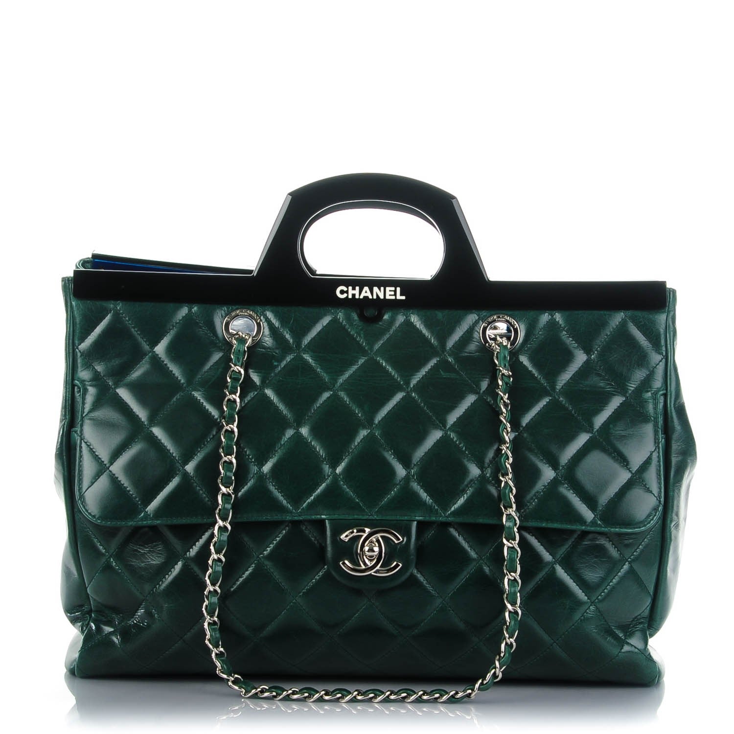 Chanel Glazed Calfskin Quilted Large CC Delivery Tote Green 1 of 7