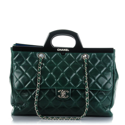 Chanel Glazed Calfskin Quilted Large CC Delivery Tote Green 1 of 7
