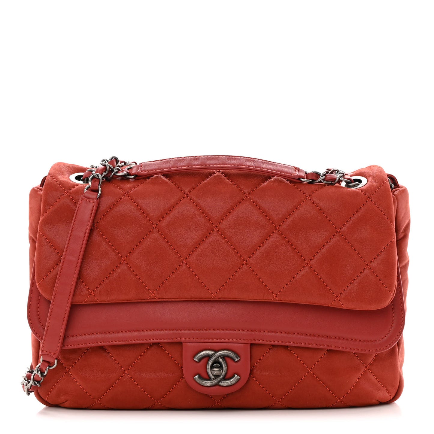 Iridescent Calfskin Jumbo In the Mix Double Flap Red