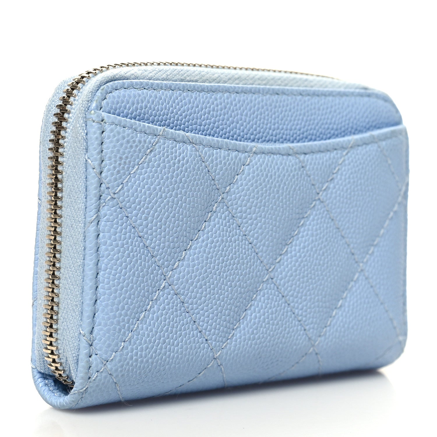 Chanel Caviar Quilted Zip Coin Purse Light Blue 3 of 9