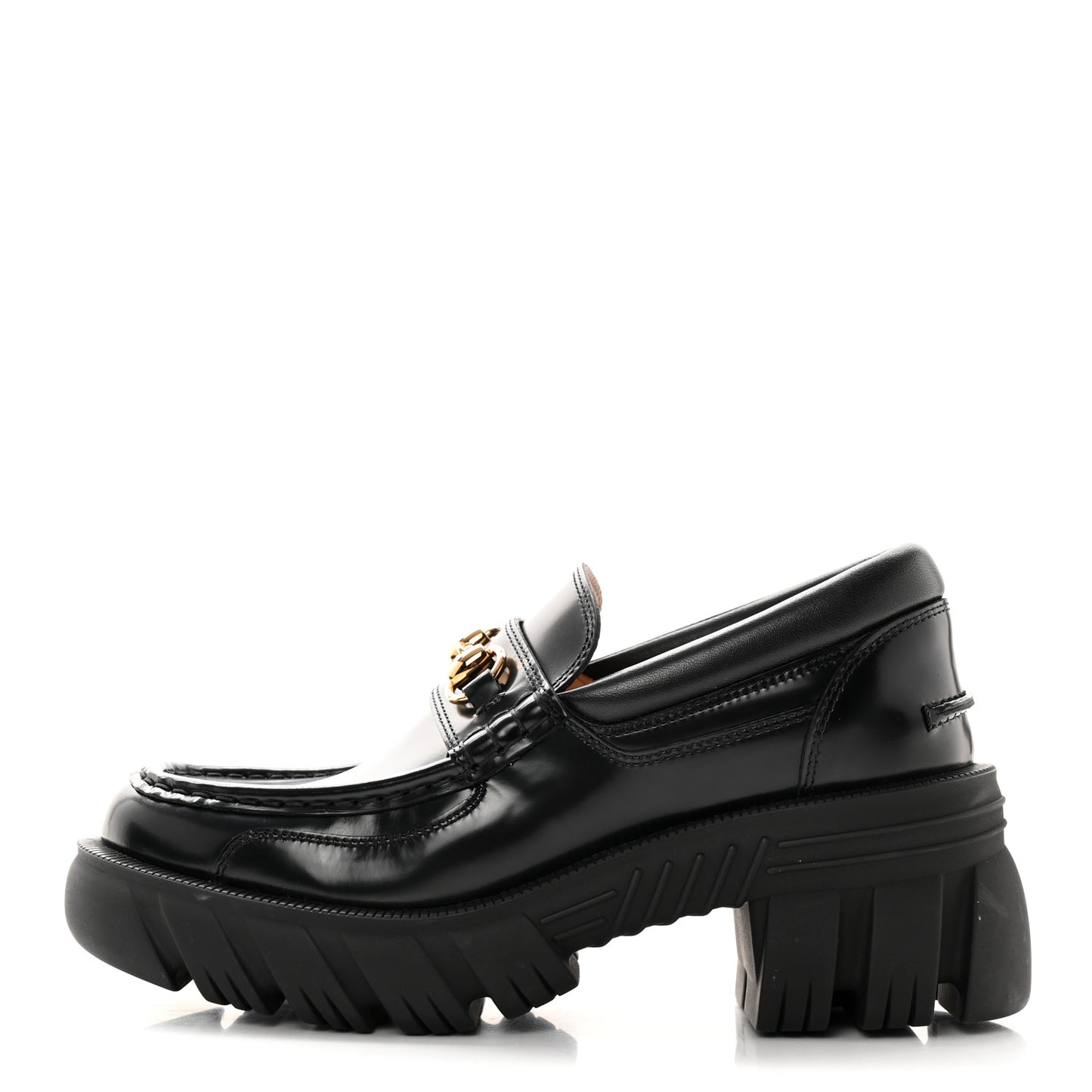 Magnum Calfskin Nappa Samoa Womens Horsebit Platform Chunky Lug Sole 40mm Loafers 37.5 Black