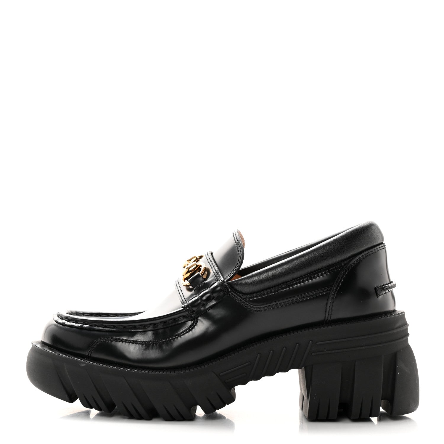 Gucci Magnum Calfskin Nappa Samoa Womens Horsebit Platform Chunky Lug Sole 40mm Loafers 37.5 Black 1 of 20
