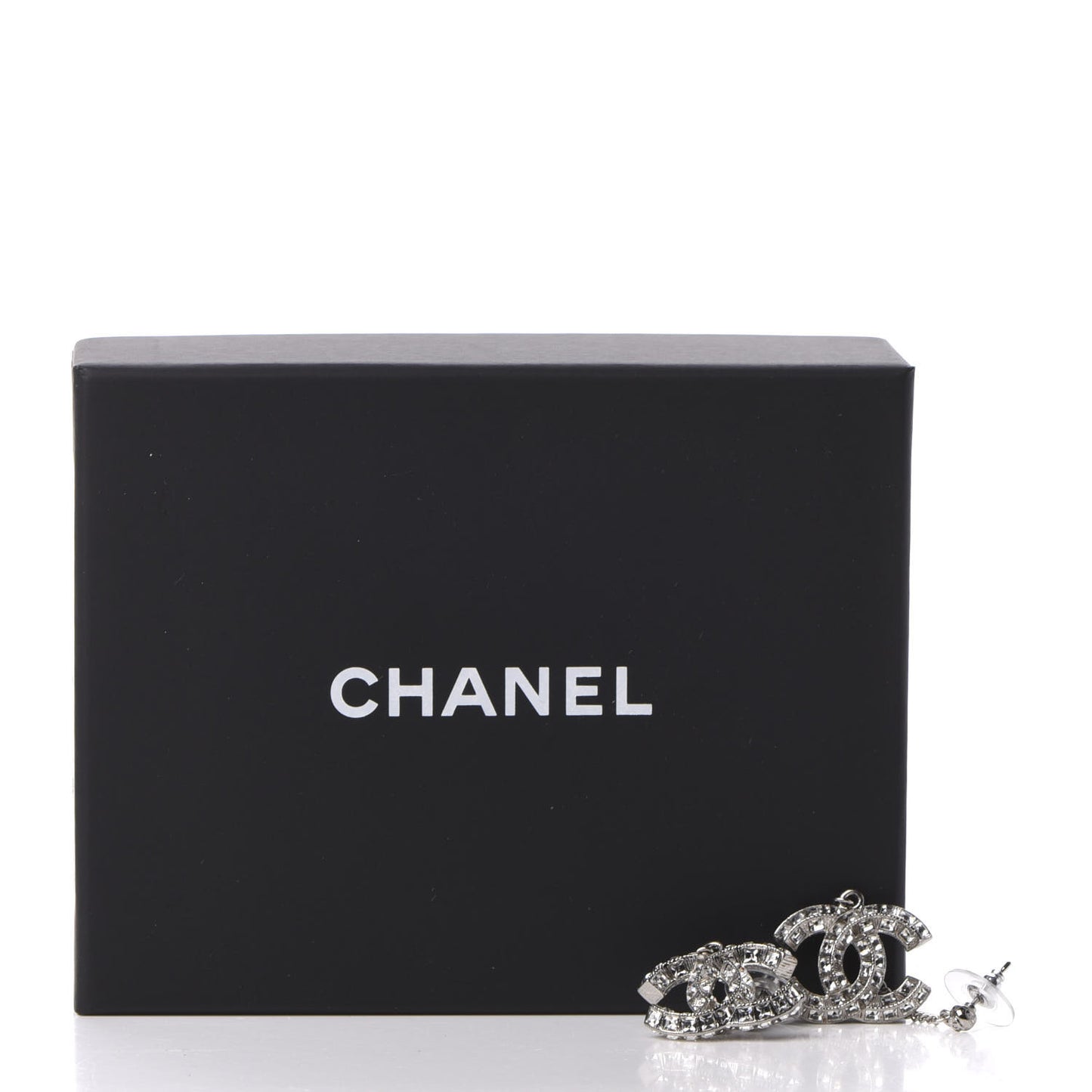 Crystal Baguette CC Dangle Earrings Silver