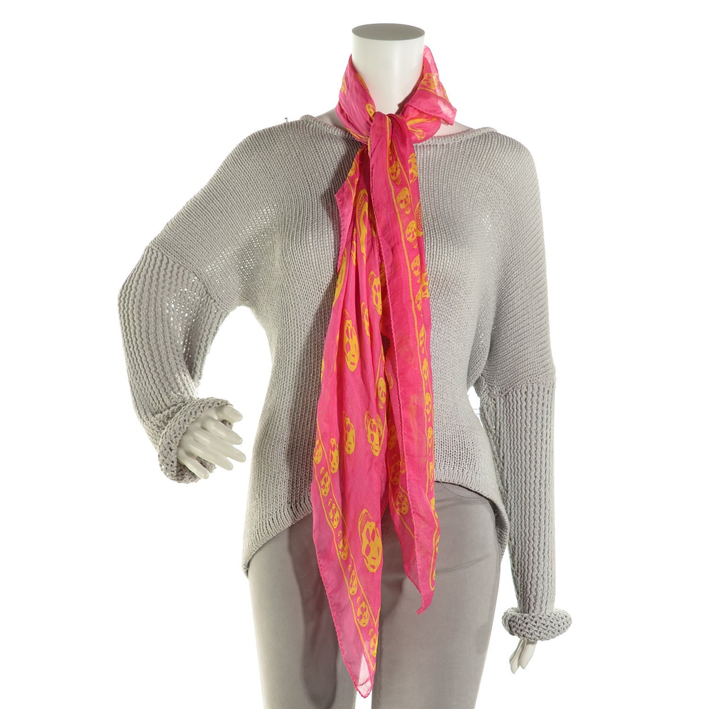 Silk Chiffon Skull Scarf Pink