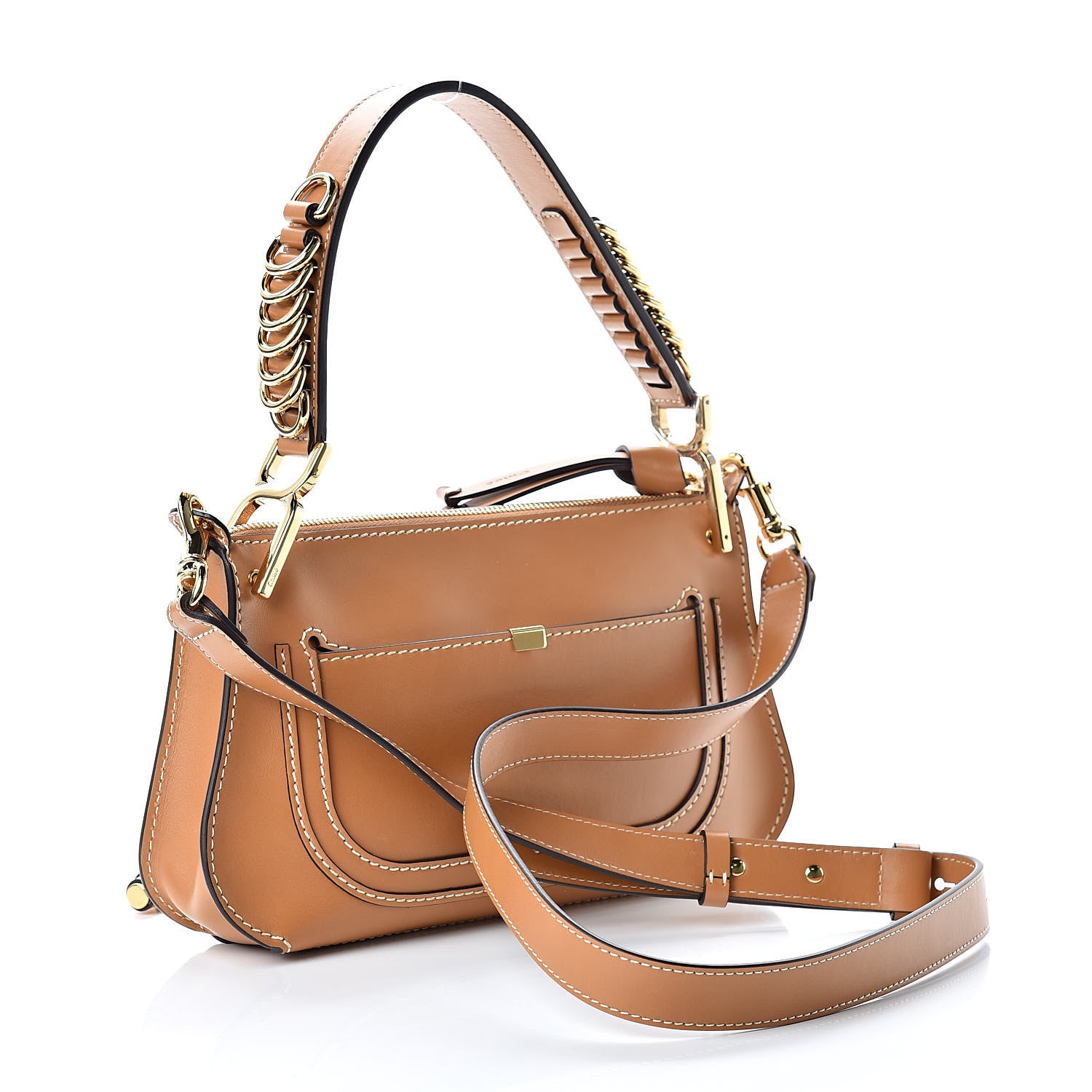 Chloe Shiny Calfskin Small Marcie Saddle Shoulder Bag Autumnal Brown 3 of 12