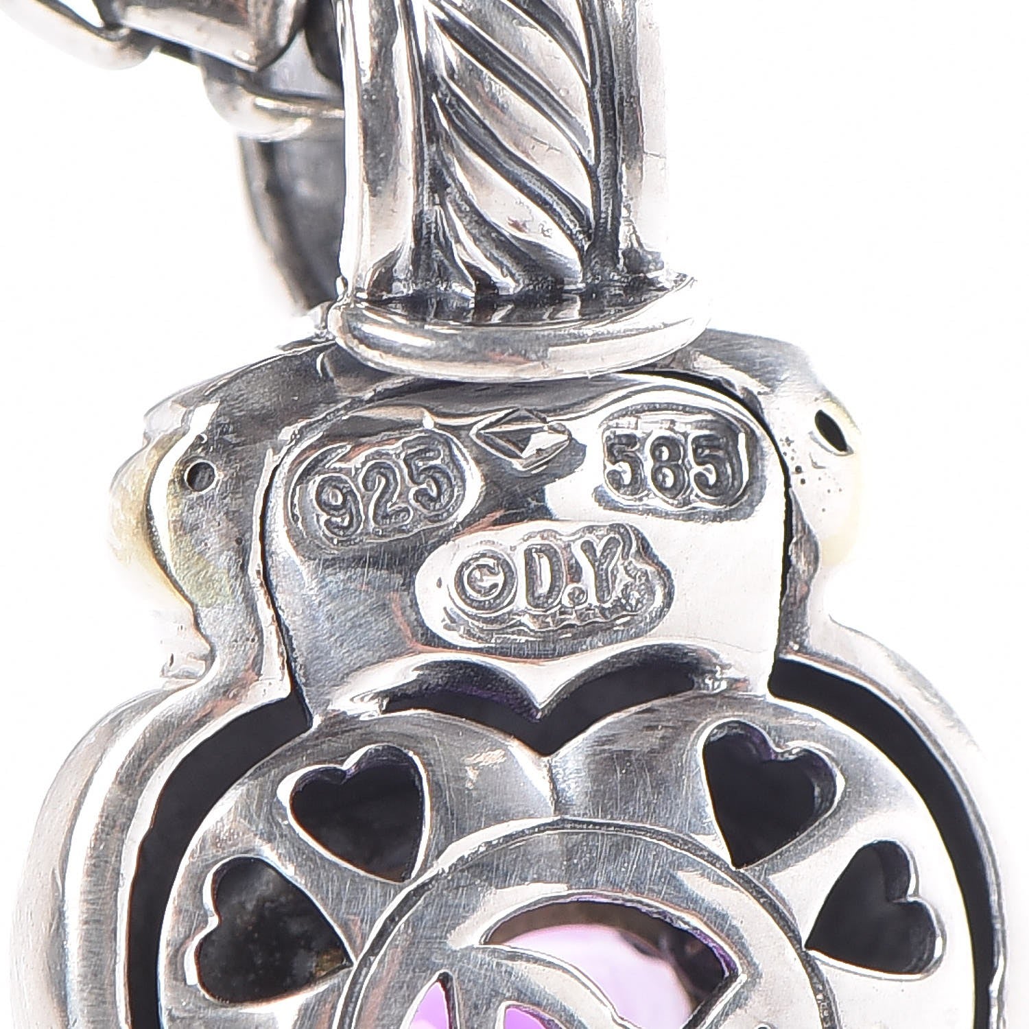 David Yurman Sterling Silver 14K Yellow Gold Amethyst Heart Pendant Necklace 7 of 8