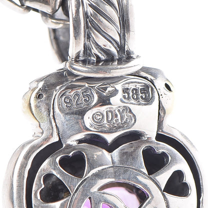 David Yurman Sterling Silver 14K Yellow Gold Amethyst Heart Pendant Necklace 7 of 8