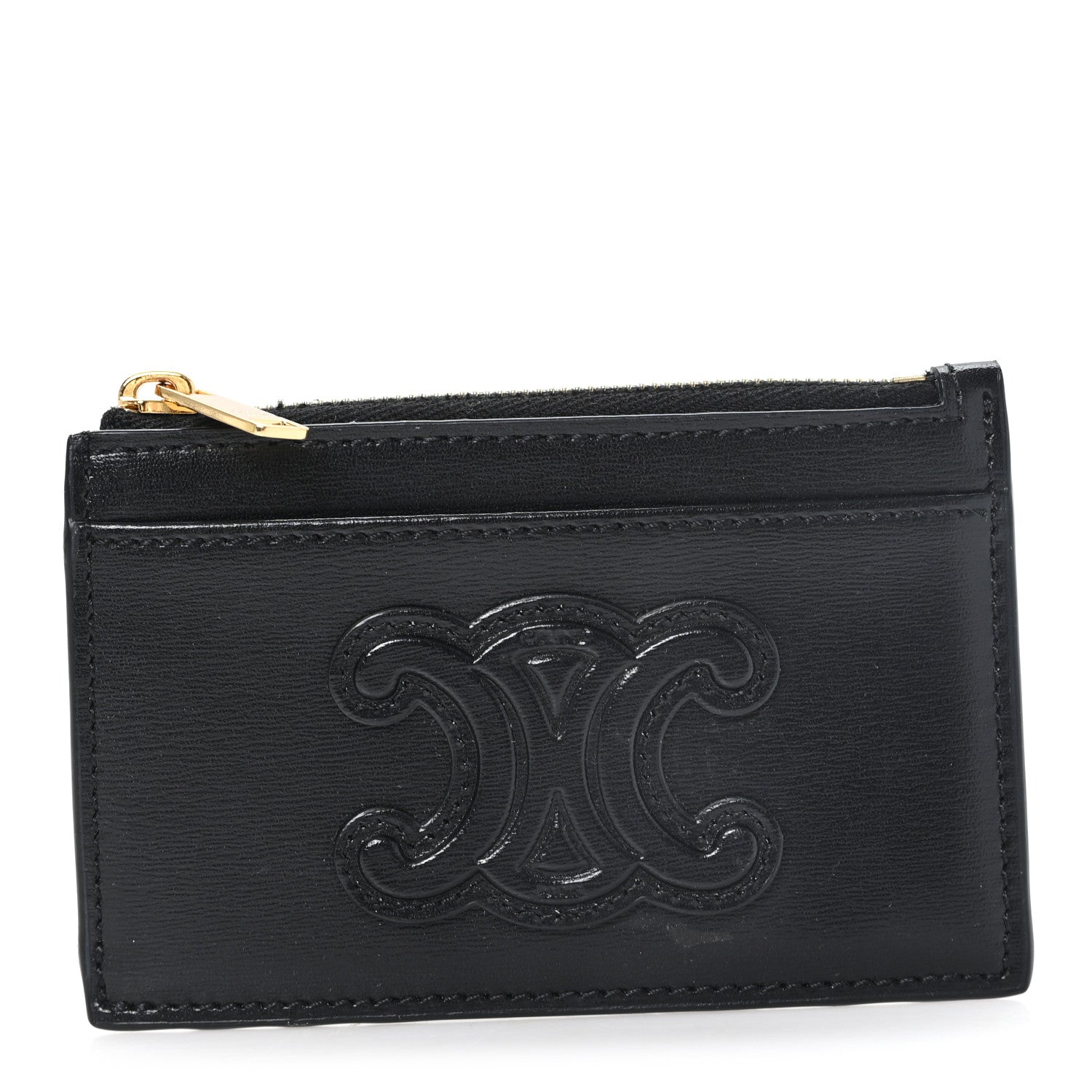 Celine Triomphe Calfskin Zipped Card Holder Black 1 of 8