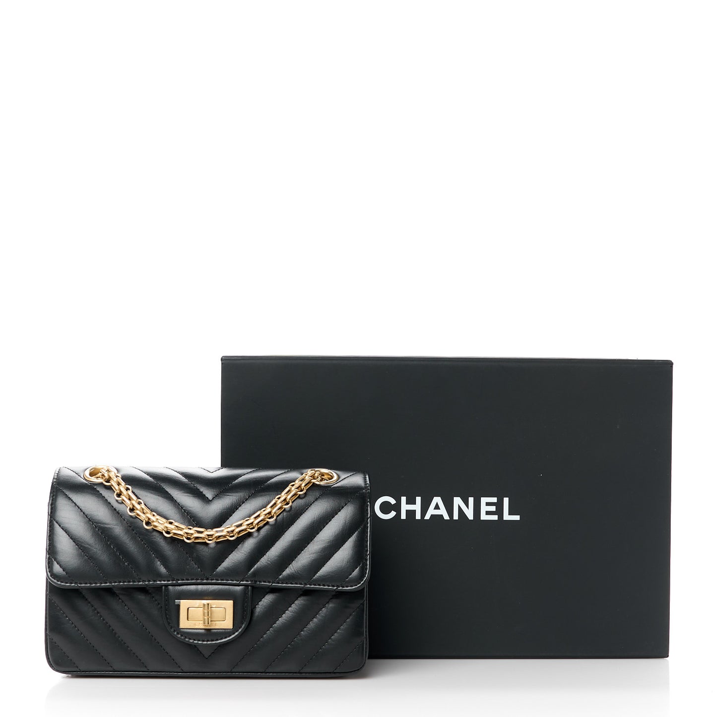 Aged Calfskin Chevron Quilted 2.55 Reissue Mini Flap Black