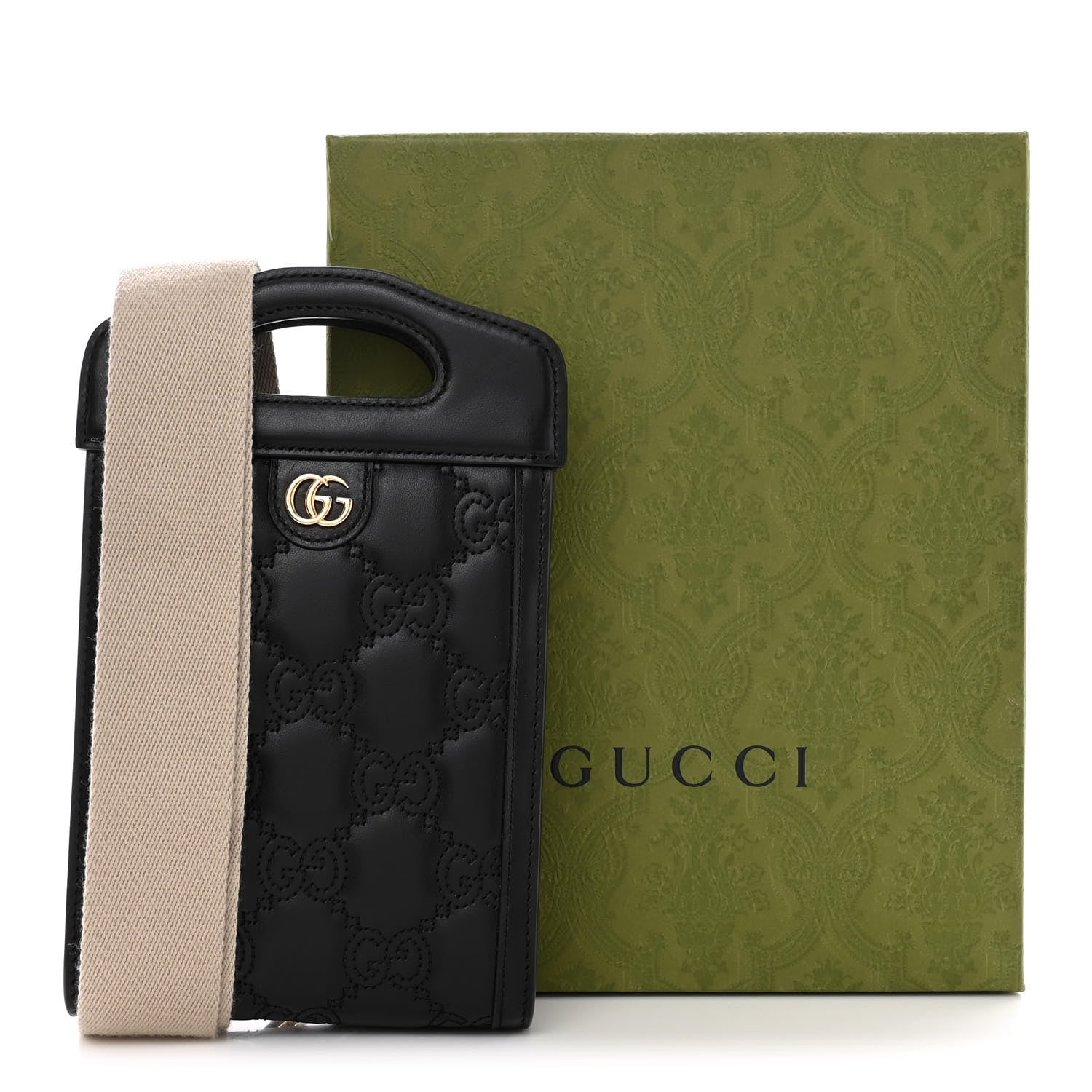 Gucci Calfskin GG Matelasse Mini Top Slip Handle Crossbody Bag Black Natural 9 of 9