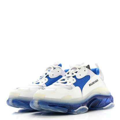Balenciaga Fabric Mesh Clear Sole Mens Triple S Sneakers 42 White Blue Grey 4 of 11