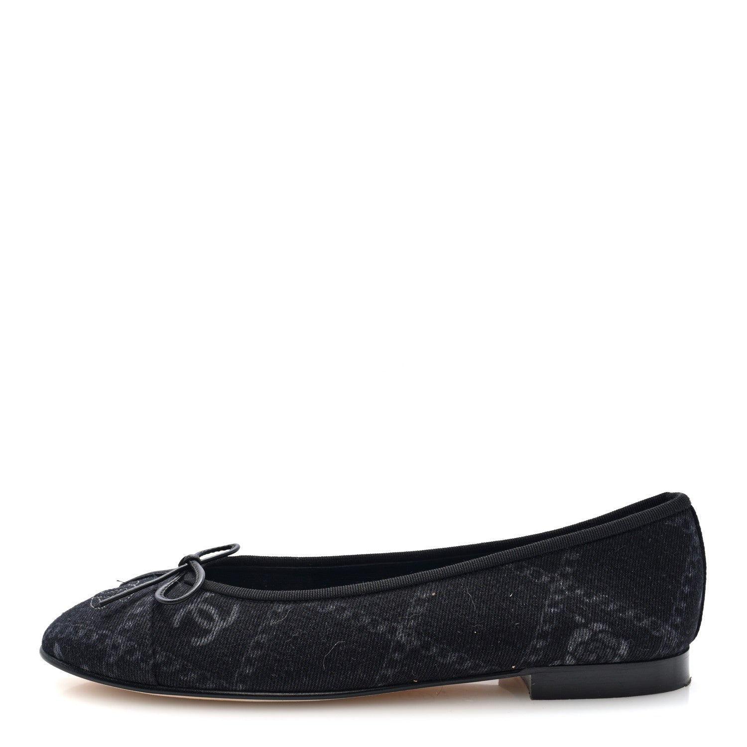 Chanel Denim Printed Cap Toe Ballerina Flats 40 Black White 1 of 8