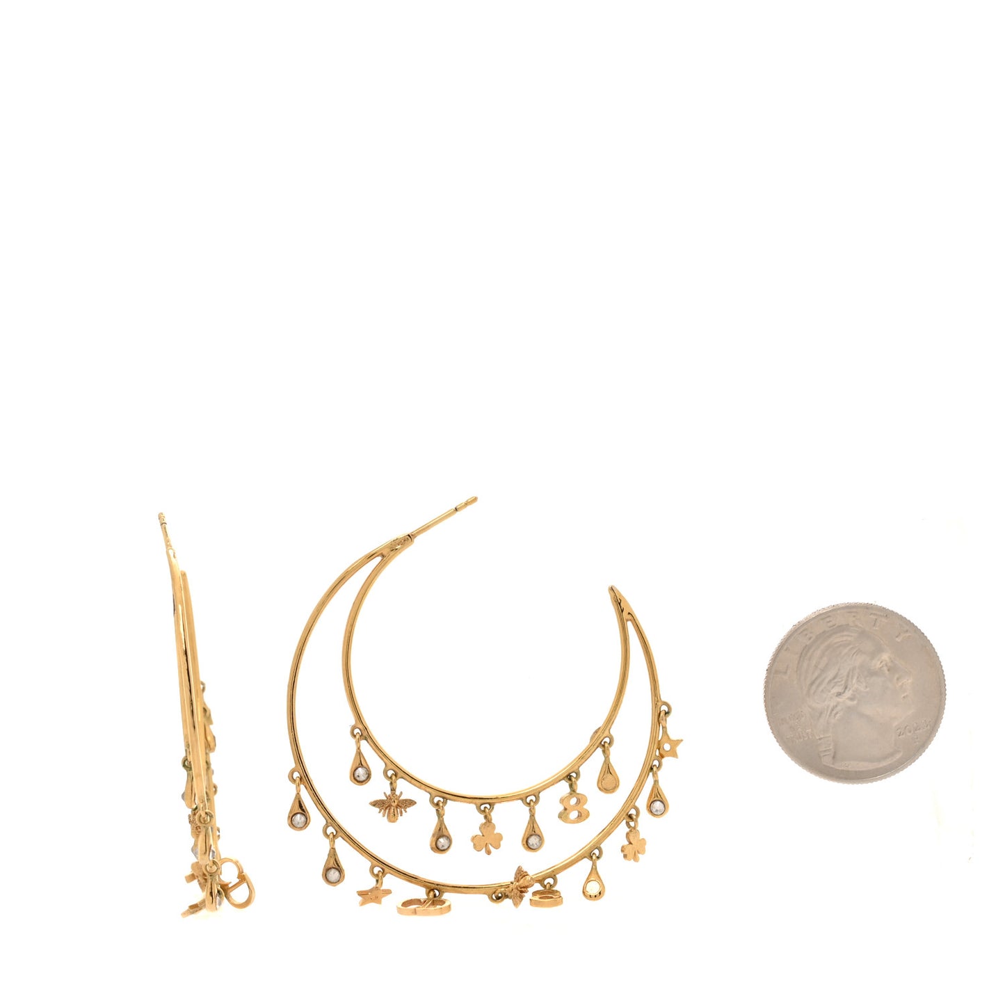 Crystal Charms Double Hoop Earrings Gold White