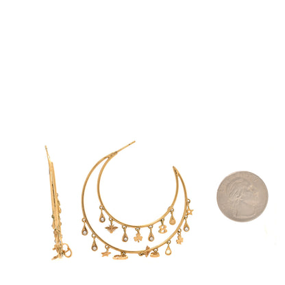 Christian Dior Crystal Charms Double Hoop Earrings Gold White 2 of 4