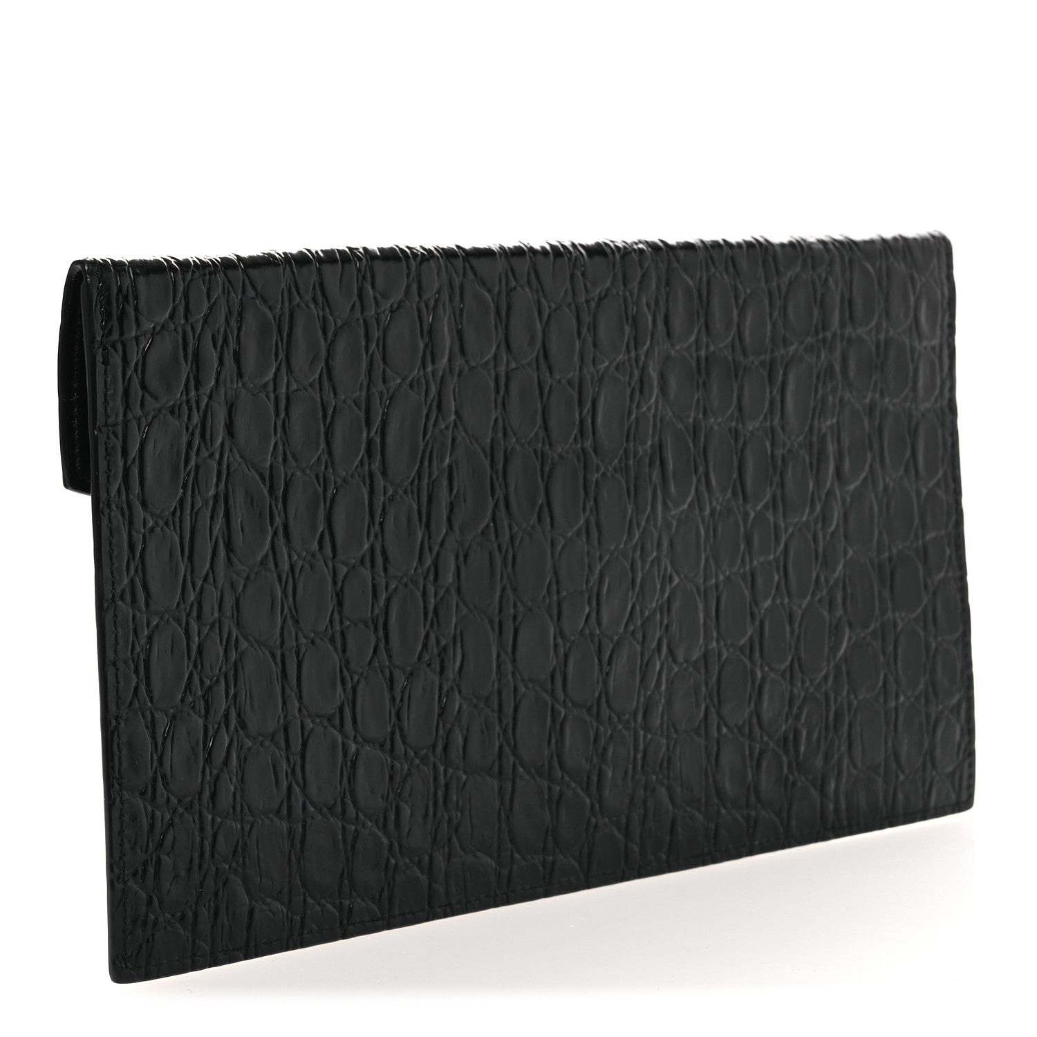 Saint Laurent Calfskin Crocodile Embossed Uptown Monogram Clutch Black 3 of 8