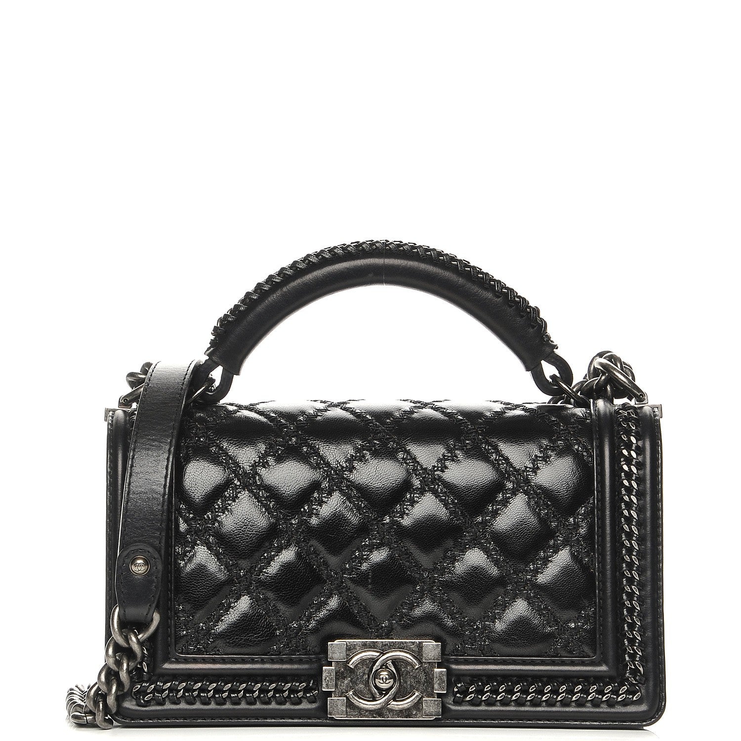 Chanel Calfskin Quilted Medium Boy Top Handle Flap Black 1 of 8