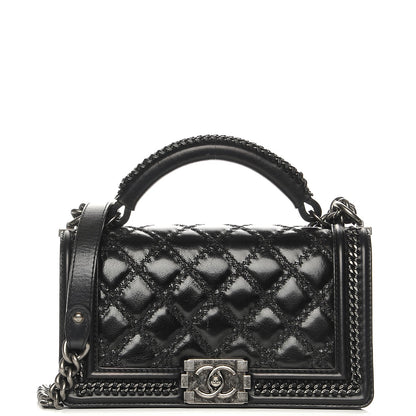 Chanel Calfskin Quilted Medium Boy Top Handle Flap Black 1 of 8