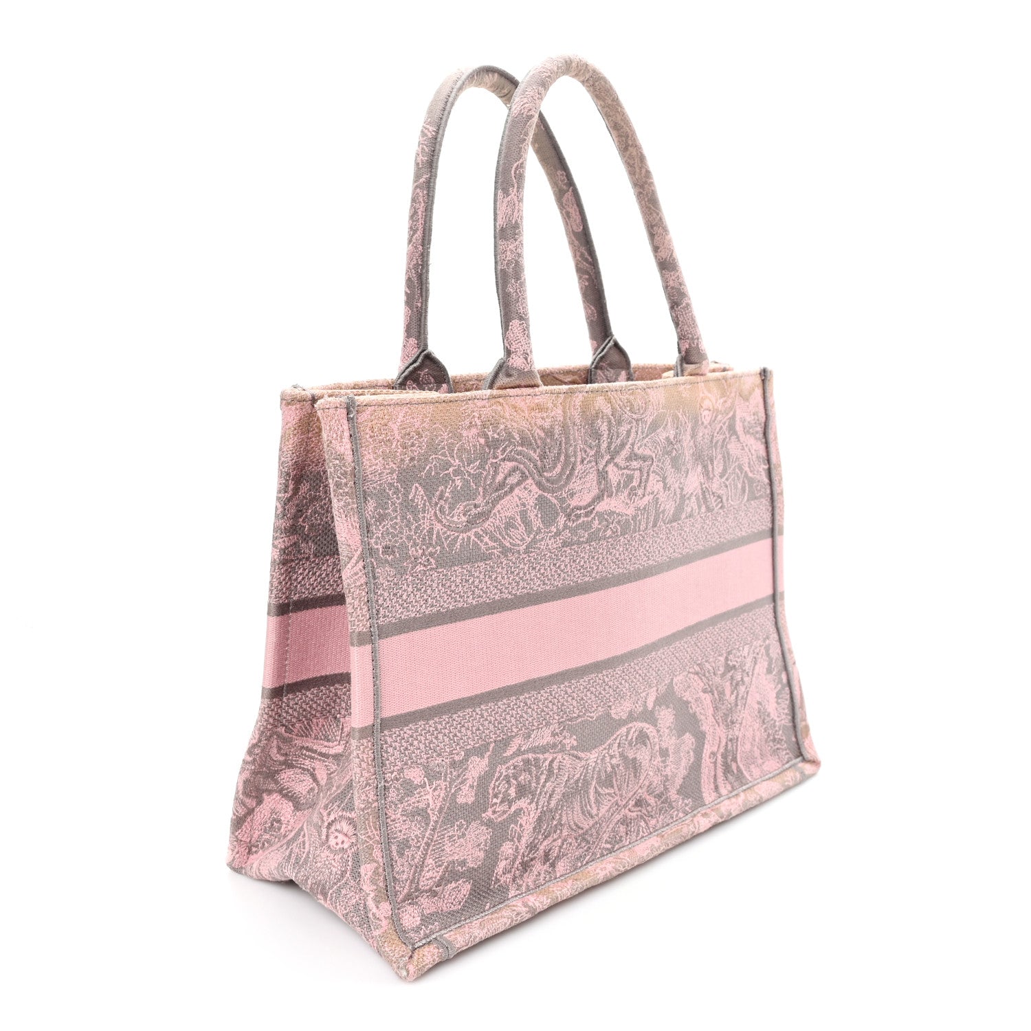 Christian Dior Canvas Embroidered Medium Dioriviera Toile De Jouy Book Tote Pink Grey 3 of 11