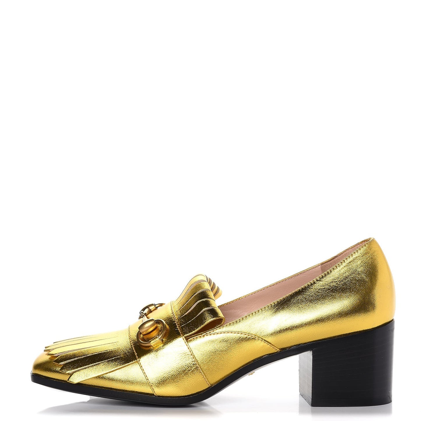 Metallic Nappa Silk Polly Kiltie Fringe 55mm Loafer Pumps 38.5 Oro Vecchio