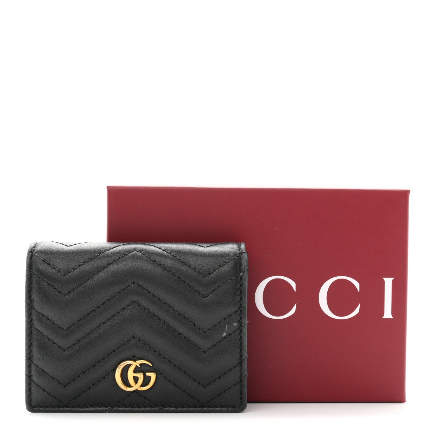 Calfskin Matelasse GG Marmont Card Case Wallet Black