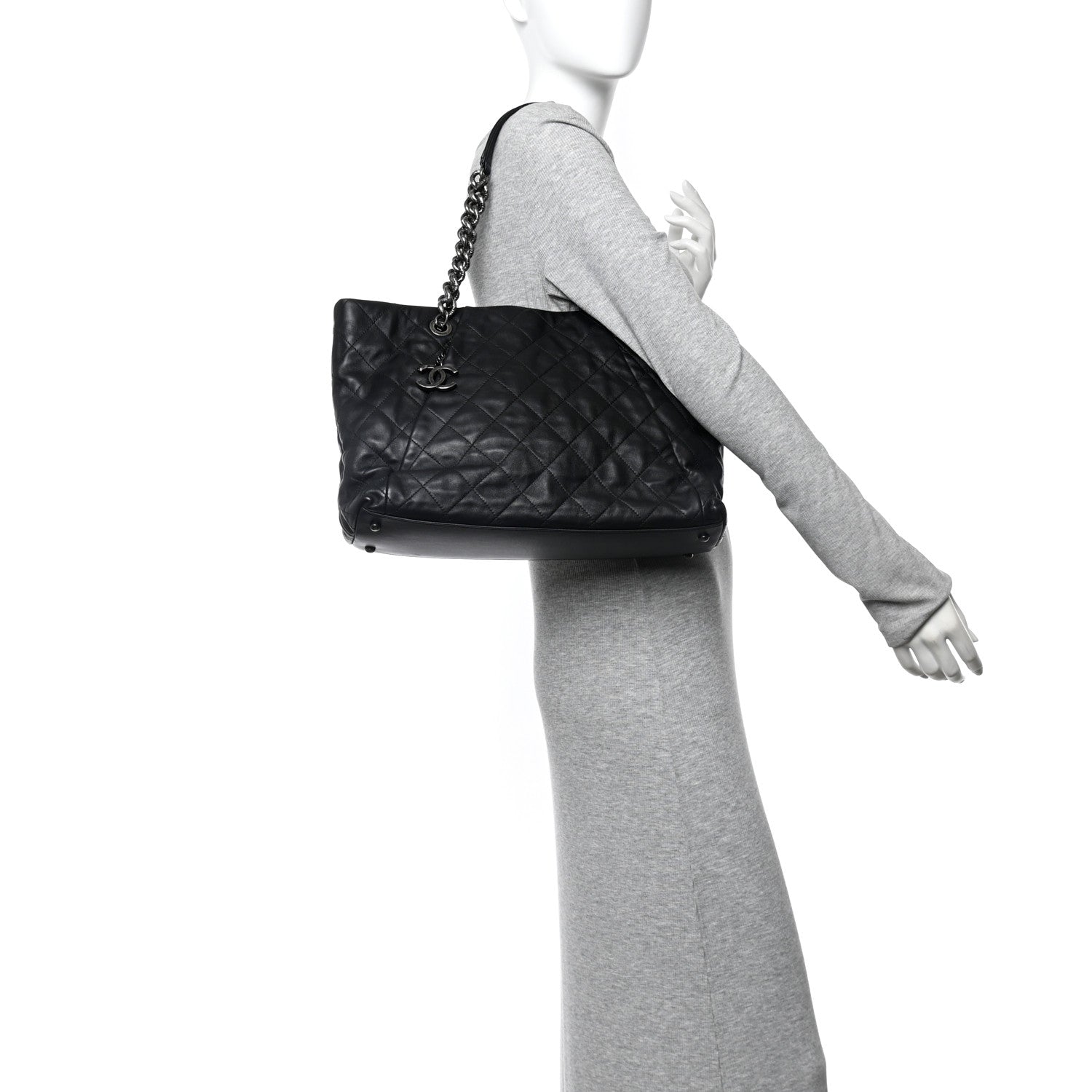Chanel Calfskin Quilted Large Coco Pleats Tote Black 2 of 13