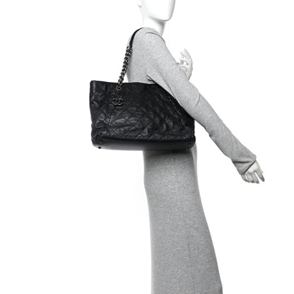 Chanel Calfskin Quilted Large Coco Pleats Tote Black 2 of 13