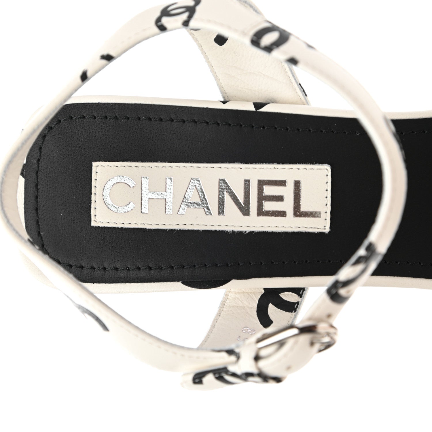 Chanel Printed Lambskin Coco Beach Platform Sandals 40 White Black 7 of 9
