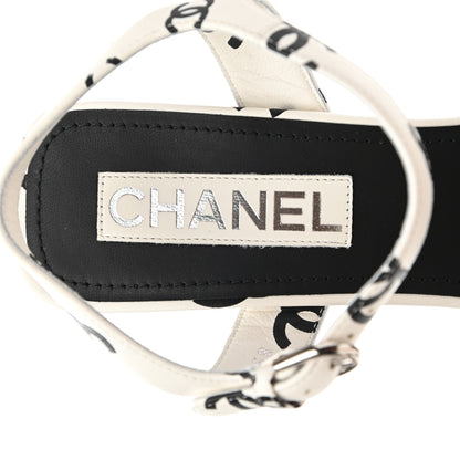 Chanel Printed Lambskin Coco Beach Platform Sandals 40 White Black 7 of 9