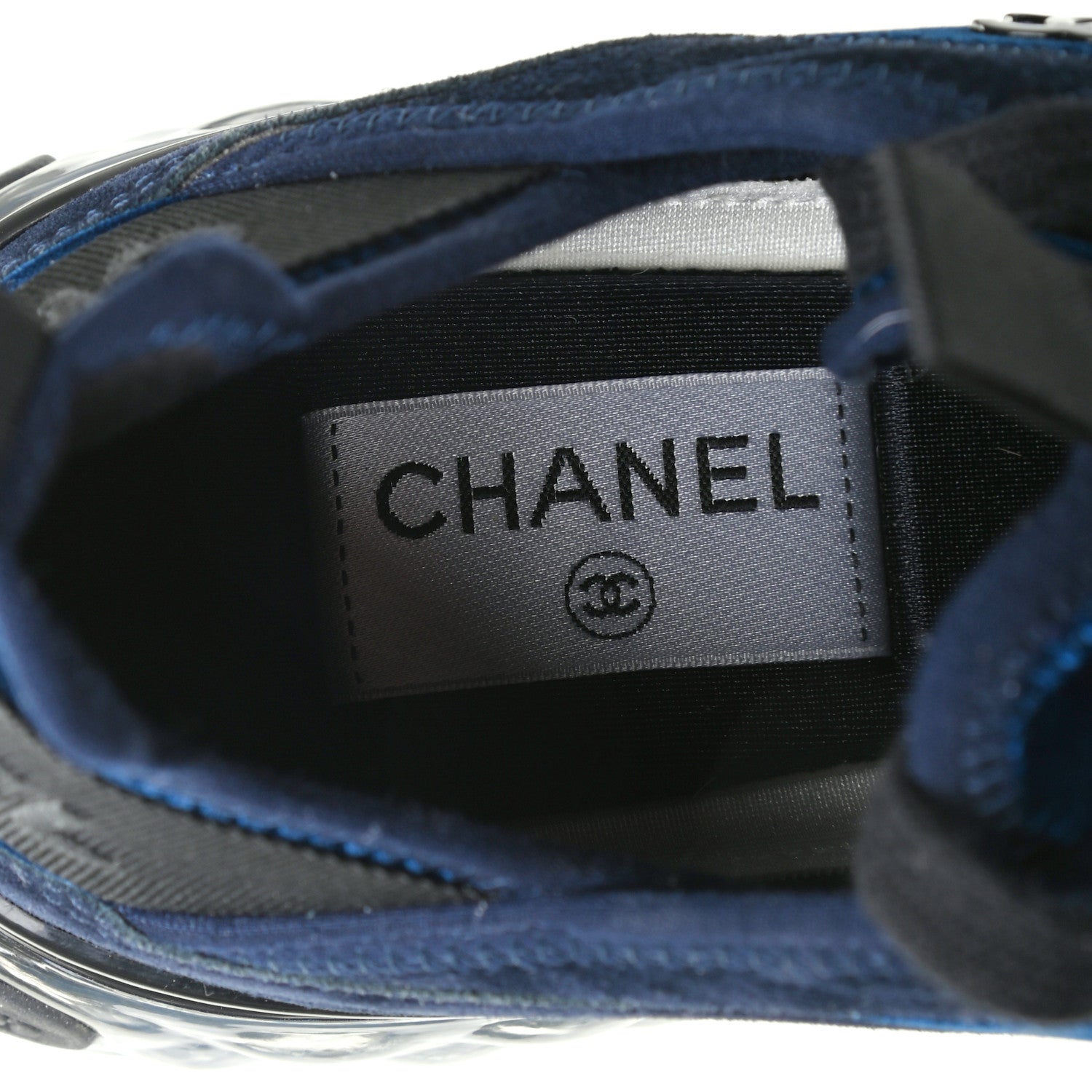 Chanel Suede Calfskin Velvet Grosgrain CC Sneakers 37 Navy Blue Black 6 of 9