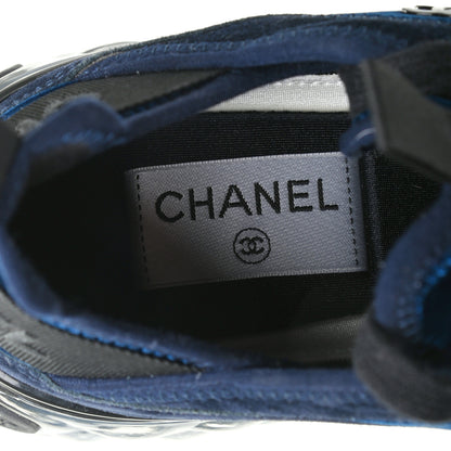 Chanel Suede Calfskin Velvet Grosgrain CC Sneakers 37 Navy Blue Black 6 of 9