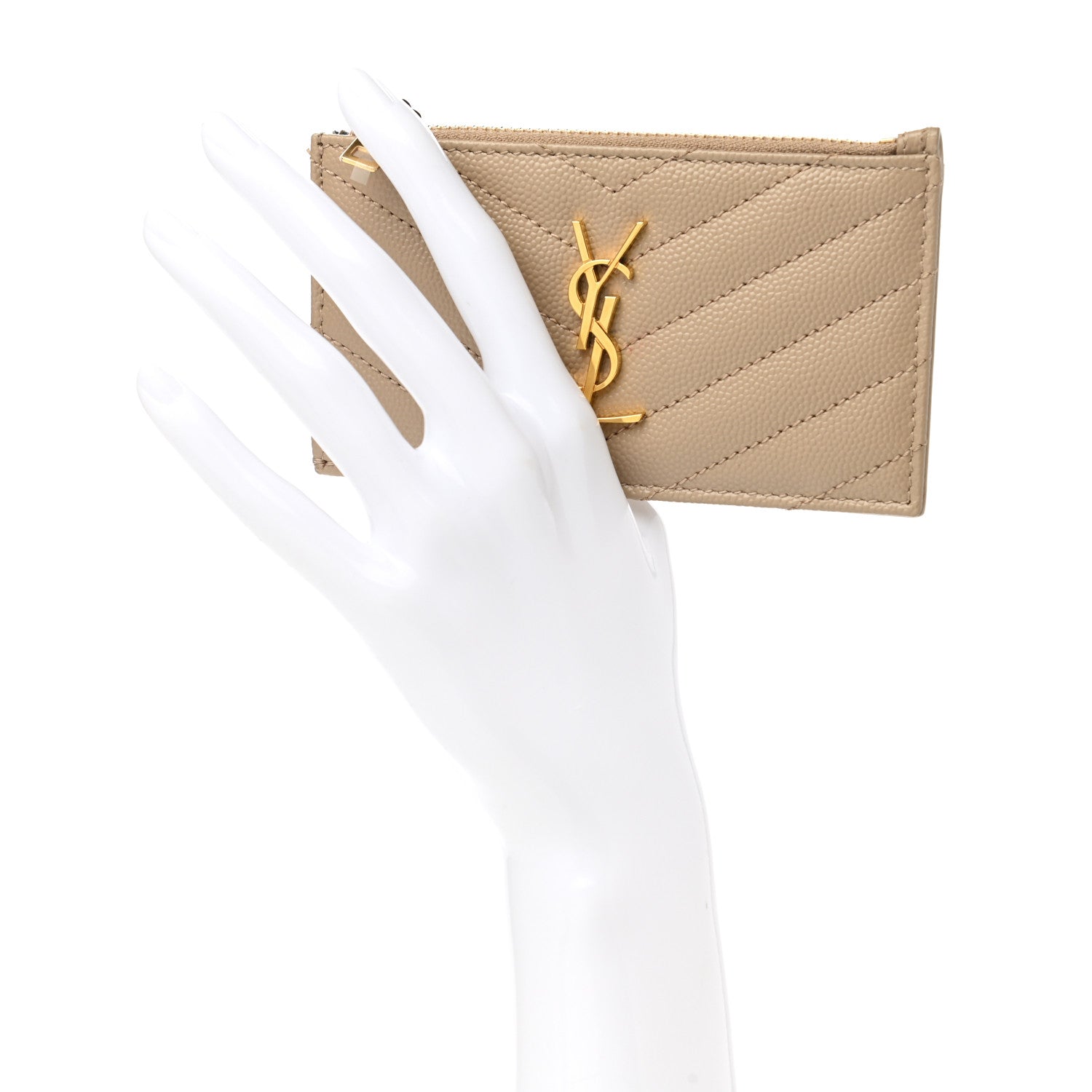 Saint Laurent Monogram Grain de Poudre 5 Fragments Zip Pouch Card Holder Dark Latte 2 of 9