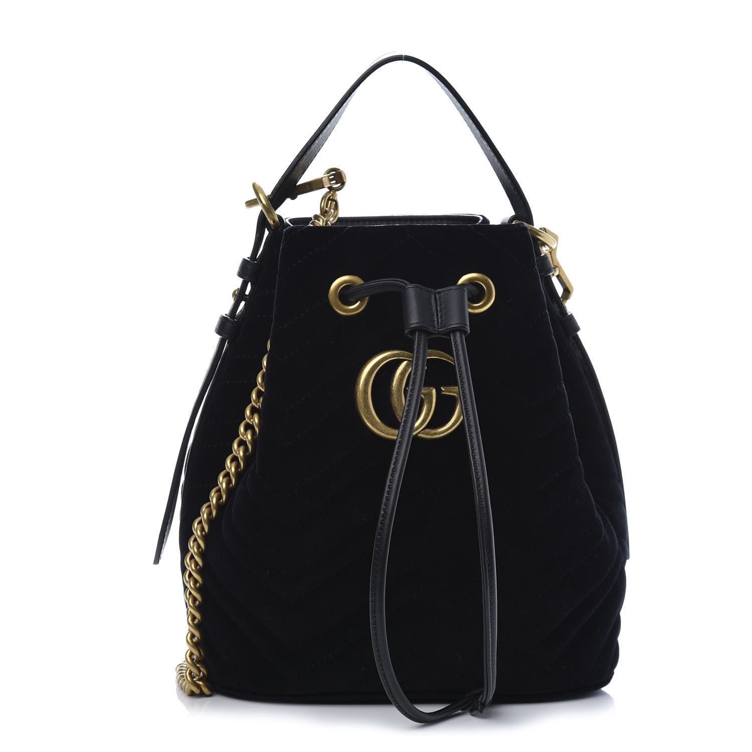 Gucci Velvet Matelasse GG Marmont Bucket Bag Black 1 of 12