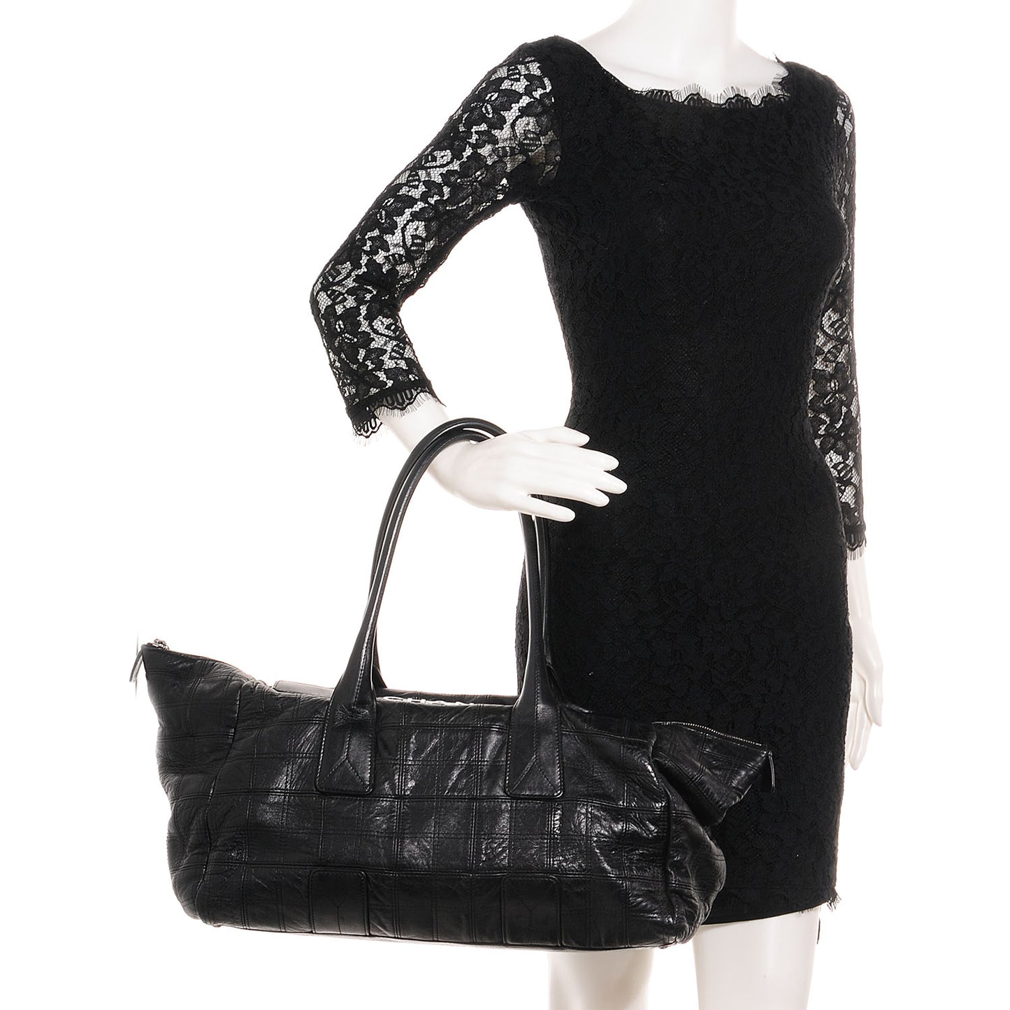 Lambskin Square Stitched Lax Tote Black