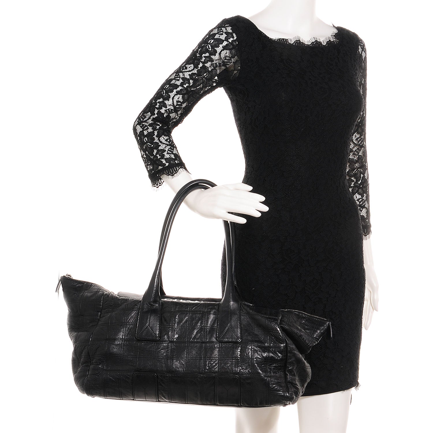 Chanel Lambskin Square Stitched Lax Tote Black 2 of 7