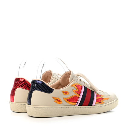 Gucci Calfskin Ayers Web Flames Embroidered Mens Ace Sneakers 8 Off White 3 of 4