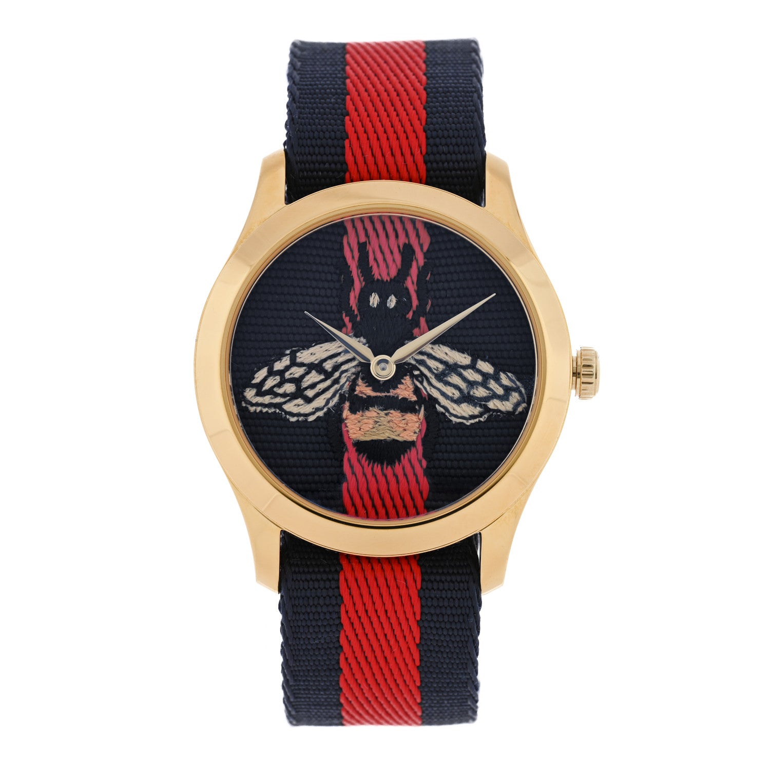 Gucci Stainless Steel Nylon 38mm Le Marche Des Merveilles Bee Quartz Watch Navy 1 of 5