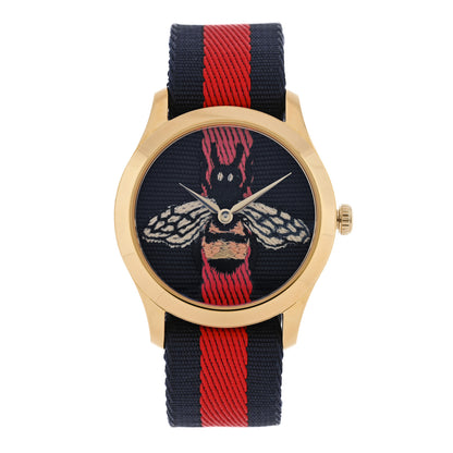 Gucci Stainless Steel Nylon 38mm Le Marche Des Merveilles Bee Quartz Watch Navy 1 of 5