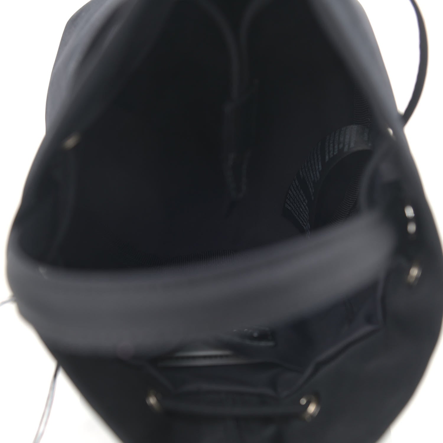 Balenciaga Recycled Sport Nylon Logo Embroidered Wheel Drawstring Bucket Bag Black White 7 of 10