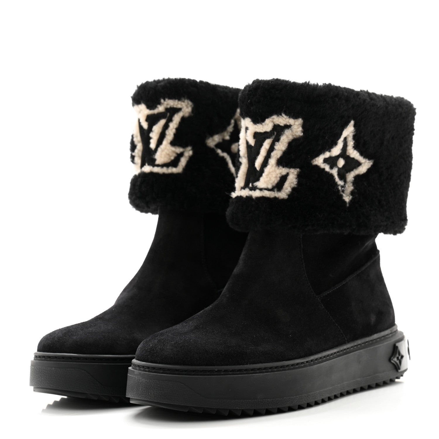 Louis Vuitton Suede Calfskin Shearling Snowdrop Flat Ankle Boot 38 Black 3 of 11