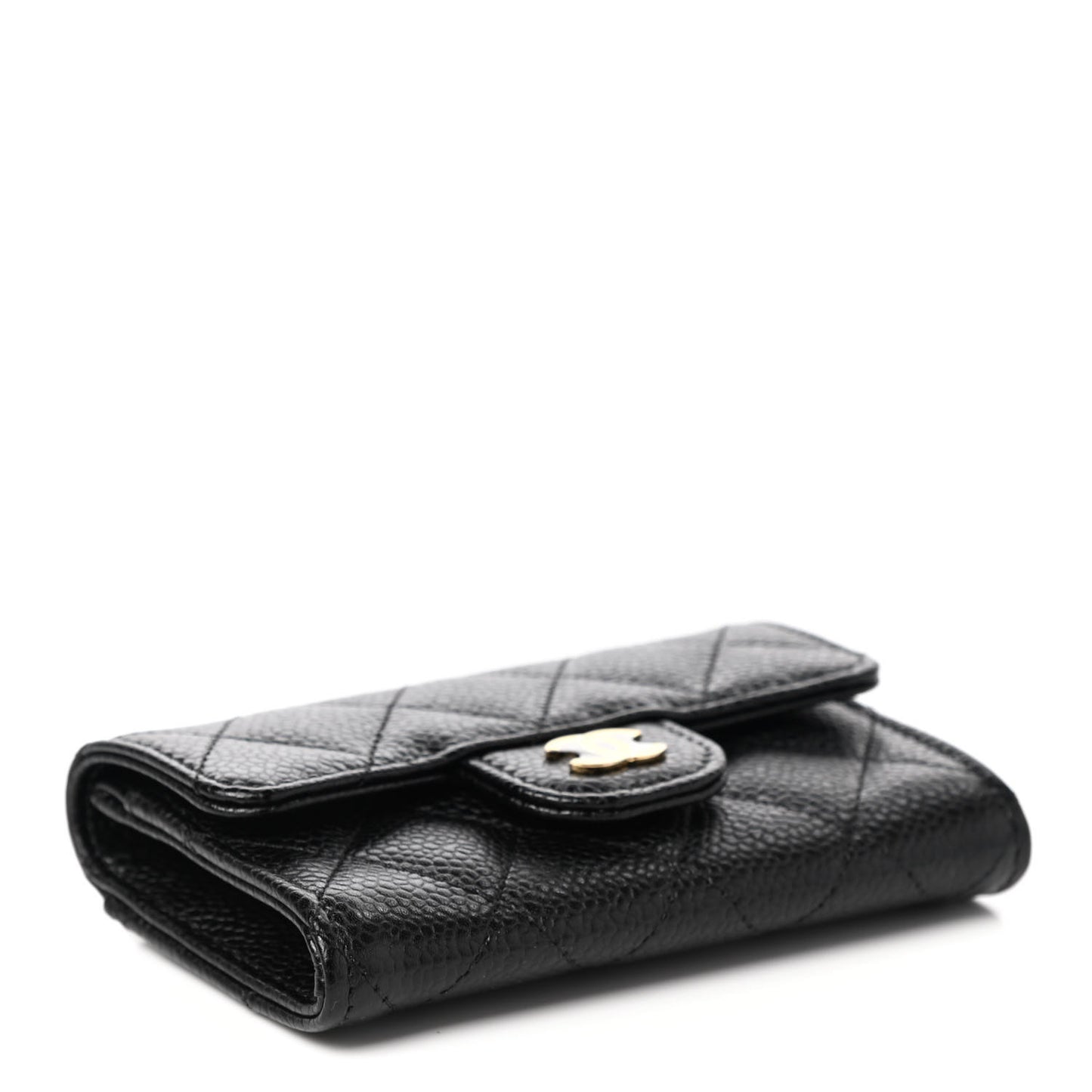 Caviar Quilted Flap Card Holder Wallet Black
