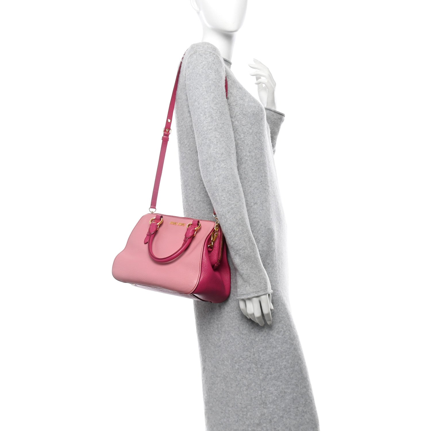 Miu Miu Goatskin Madras Bi-Color Bowling Bag Rosa Peonia 2 of 13