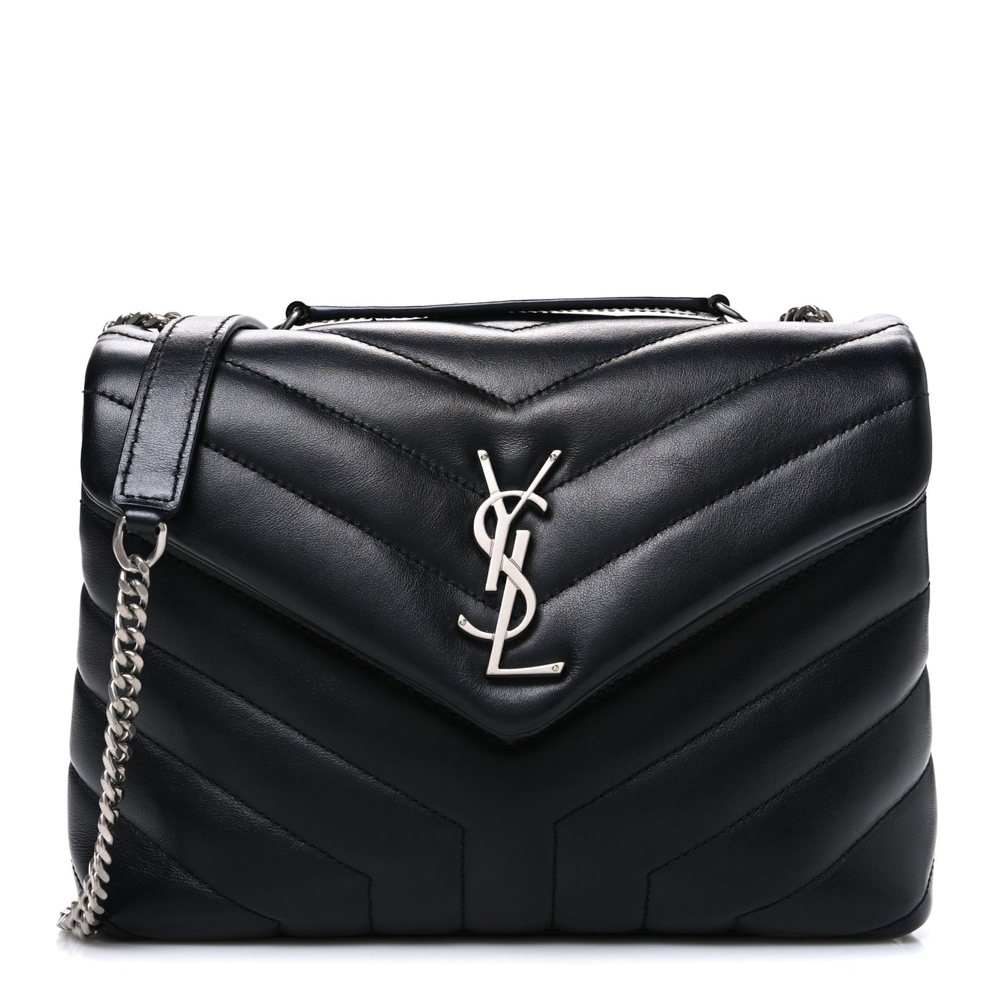 Calfskin Y Quilted Monogram Small Loulou Chain Satchel Black