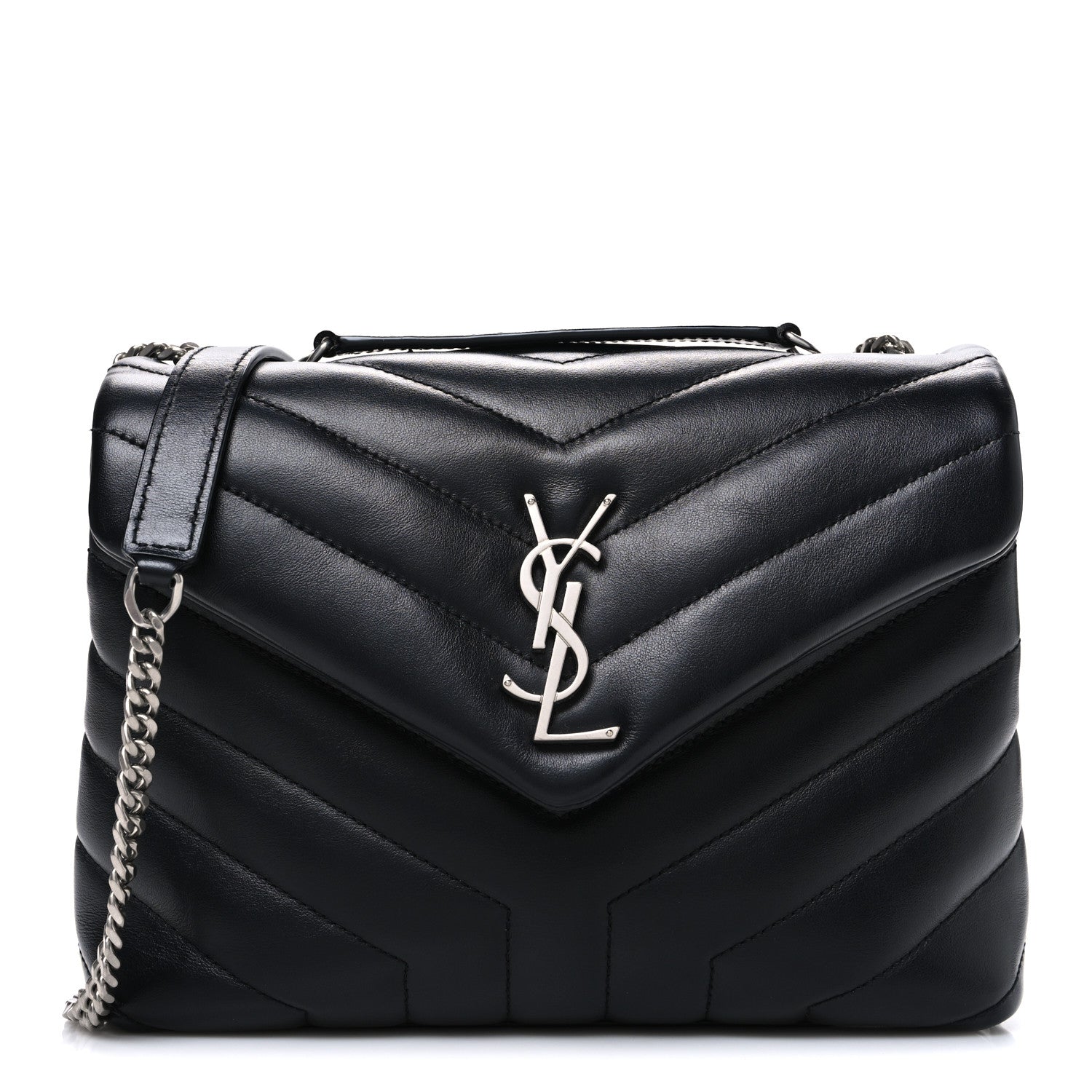 Saint Laurent Calfskin Y Quilted Monogram Small Loulou Chain Satchel Black 1 of 10