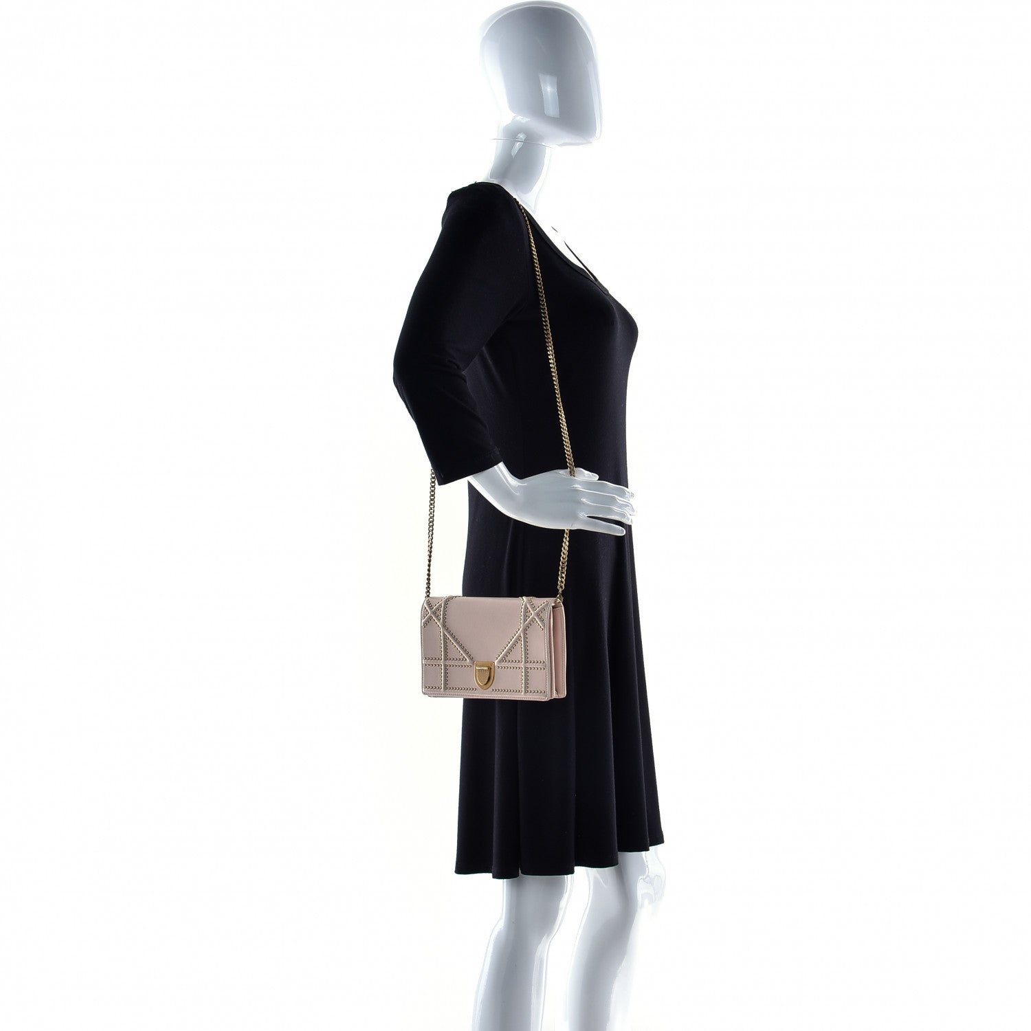 Christian Dior Calfskin Studded Diorama Wallet on Chain Pouch Nude 2 of 17