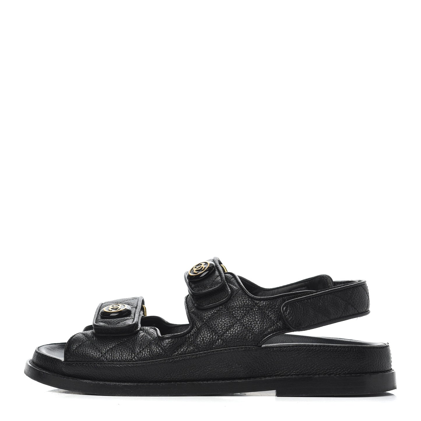 Grained Calfskin Velcro Dad Sandals 38 Black