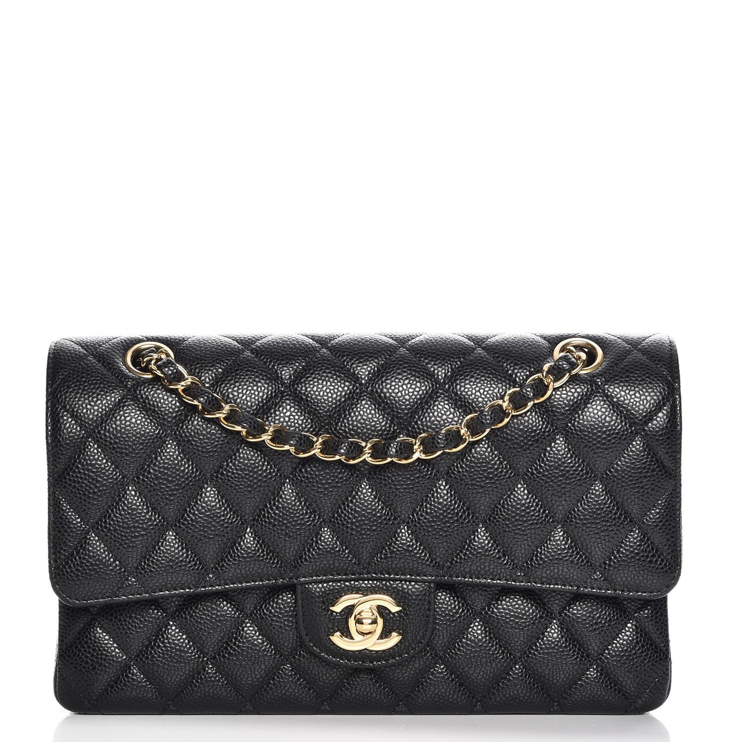 Caviar Quilted Medium Double Flap Black
